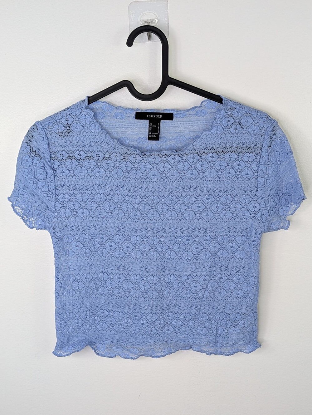 Coquette Lace Crochet Crop Top Womens Small Boho Y2K Festival Blue Periwinkle
